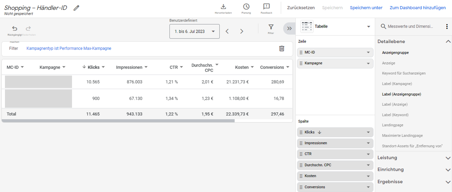 Abbildung 03: Bericht Händler-ID