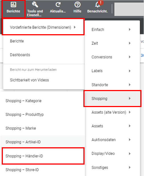 Weg zum Bericht Händler-ID
