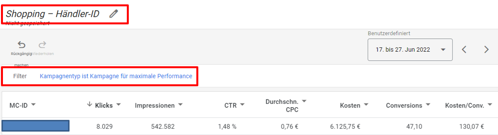 Google Ads - Performance Max (Pmax) auswerten - Berichte Shopping