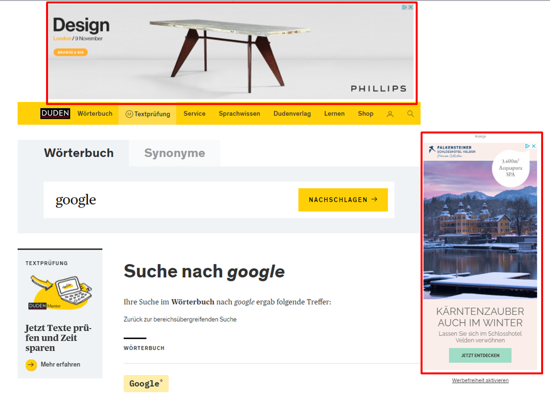 Display-Netzwerk - Anzeigen auf duden.de