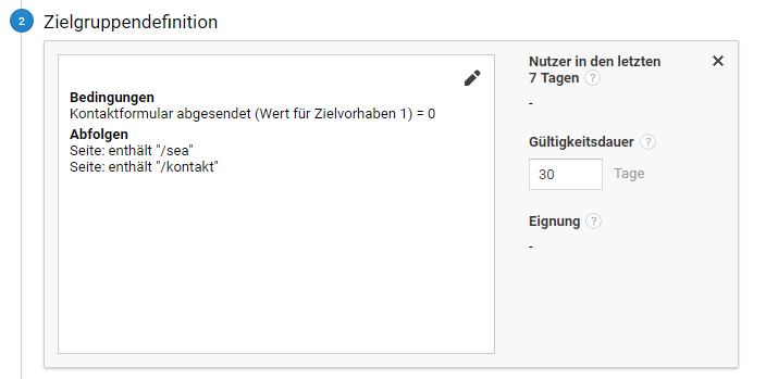 Beispiel-Zielgruppe in Google Analytics