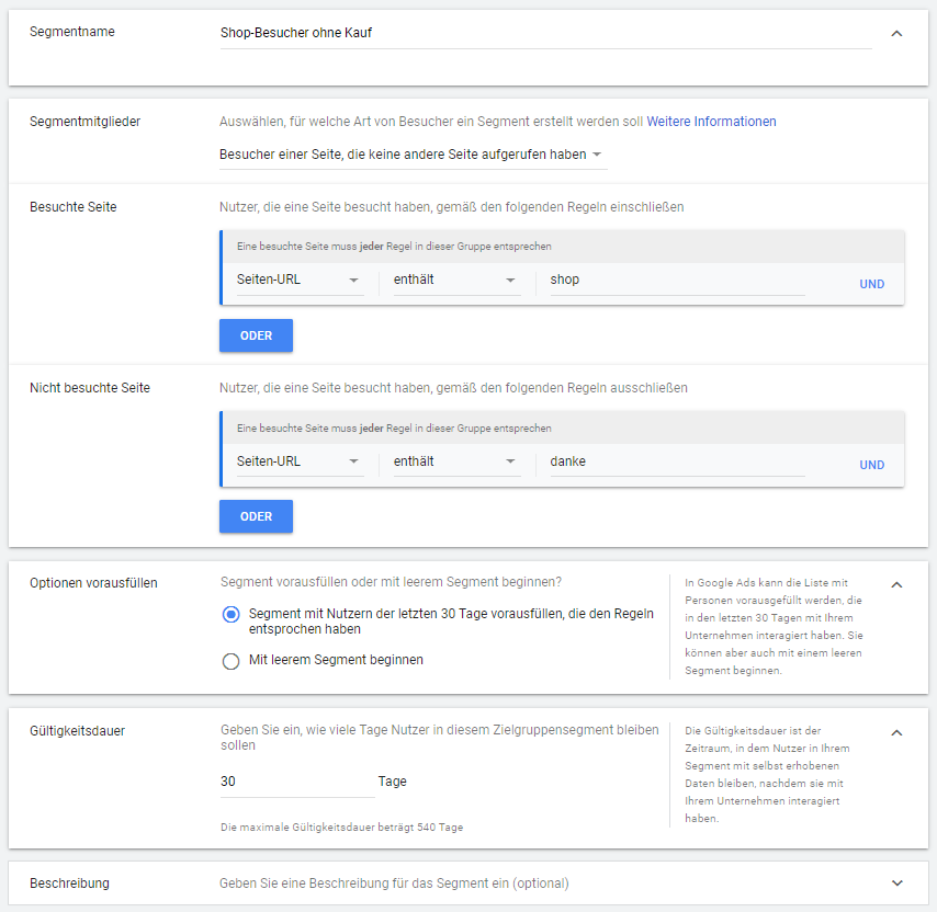Remarketingliste Websitebesucher erstellen