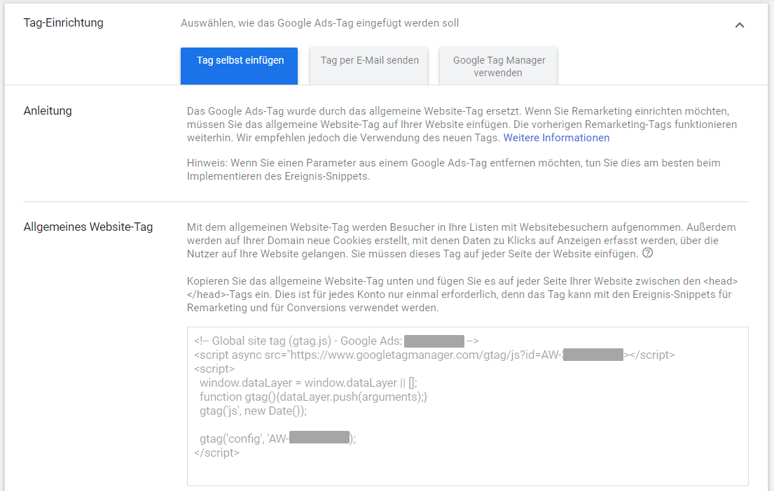 Remarketing-Tag abrufen inkl. Global Site Tag