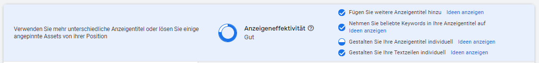 Responsive Suchanzeigen (RSA): Anzeigeneffektivität