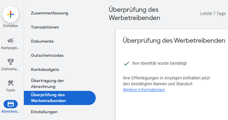 Überprüfung Werbetreibender / bestätigte Identität
