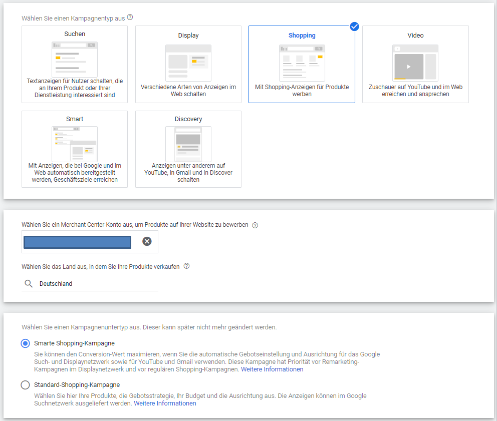 Kampagnentyp Smart Shopping