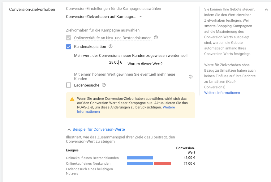 Smart Shopping - Conversion-Ziel für Neukunden