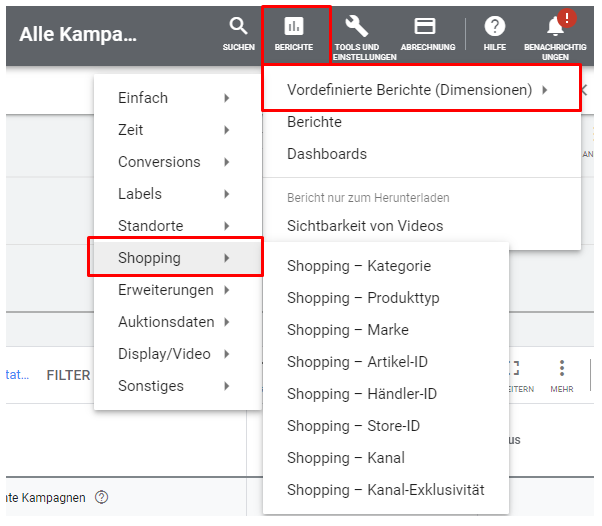 Smart Shopping - vordefinierte Berichte